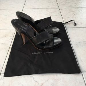 New! Sigerson Morrison Black Leather Heel Sandals